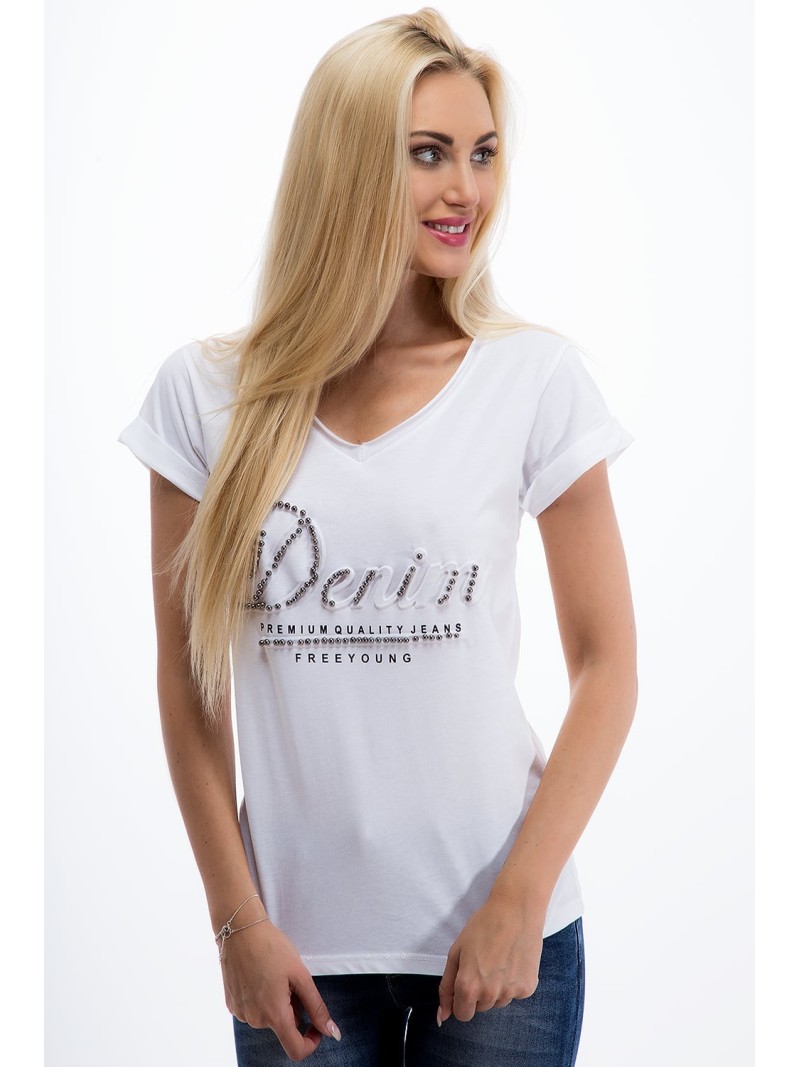 White T-shirt with beads 8208 - Online store - Boutique